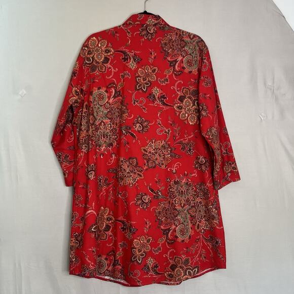 Lauren Ralph Lauren Womens Red Paisley Sleep Shirt Chest Gold Emblem Sz L Prepp - Picture 6 of 12